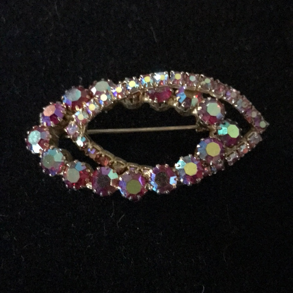 Vintage Double Almond Rhinestone Brooch